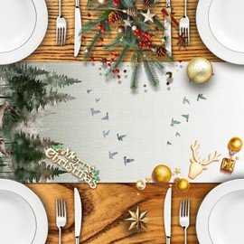 Aitsit Christmas Table Runner Christmas Decoration Reindeer Christmas Table Runner Modern Christmas Table Runner for Indoor and Outdoor Party Kitchen Dining Table Decoration 40 x 180 cm (Christmas