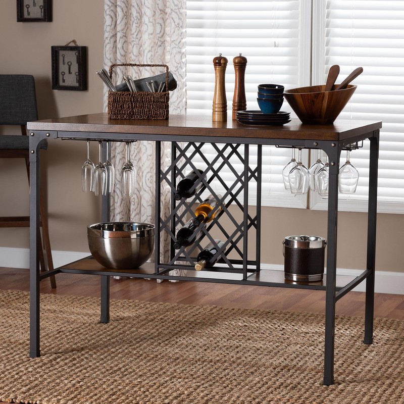 Baxton Studio Vintner Industrial Brown and Black Pub Table with