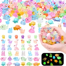 GGSTDDUP 144pcs Luminous Mini Resin Ducks, Dolphin, Turtle, Rabbit, Frog, Mushroom, Resin Animals Glow in The Dark for Dollhouse Garden Decoration (6 Styles)