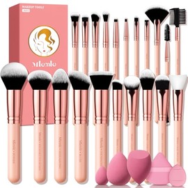 Juego de Brochas de Maquillaje, Mlemle Profesional 26 Piezas Kit de Maquillaje, Incluye Polvo Base Correctores Rubor Sombras de Ojos Cejas 21 Piezas B