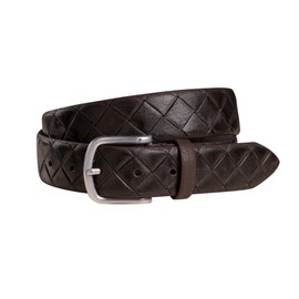 FENIX Men's Adjustable Leather Belt Siena Size 85 cm to 110 cm Vintage Silver Clasp 35 mm Wide Belt Made of Full Cowhide Leather with Braided Embossing, Espresso Brown, 115