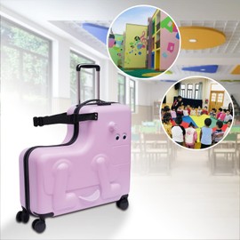Fichiouy 20in Ride on Suitcase for Kids Travel Luggage Rolling Suitcase, Fashionable Rideable Pony Shape Suitcase for Children Blue/Pink (Pink 24in Puppy Style)