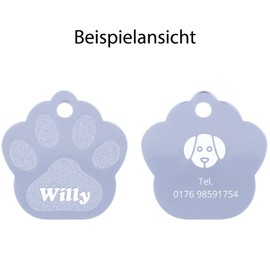 GRAVURZEILE Aluminium Dog Tag with Engraving, Large Paw Motif, Personalised with Name, Symbol and Telephone Number, Choice of Colour, for Dogs and Cats, Size 3.4 x 3.5 cm, Colour: Light Blue