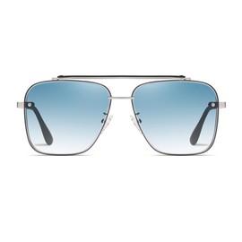 Junsika Oversized Square Aviator Sunglasses for Men and Women Fashionable Vintage Metal Frame Gradient Sunglasses UV400 Protection, C: gradient blue