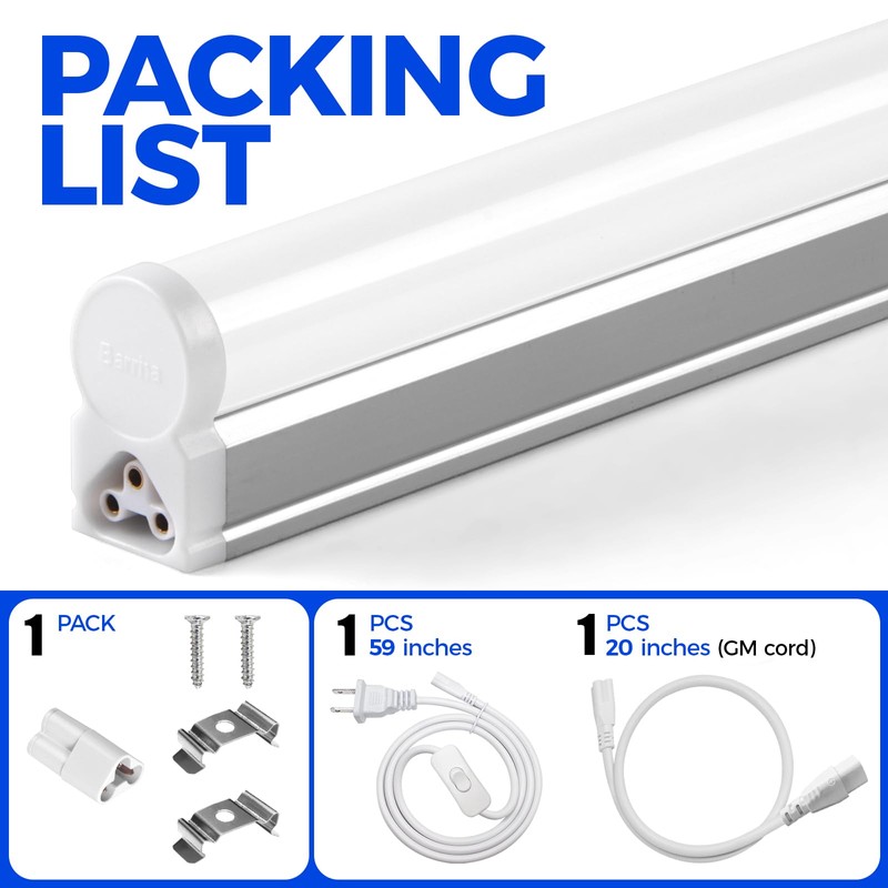 Barrina LED T5 Integrated Single Fixture, 4FT, 2200lm, 6500K (Super