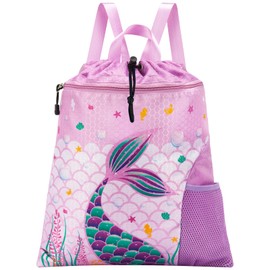 WAWSAM Gymnastics Backpack with Drawstring - 38 × 45 cm Sports Bag for Children Waterproof Swimming Beach Shopping Bag, Purple