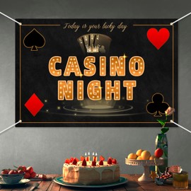 BECKTEN Casino Night Party Backdrop Banner - Las Vegas Poker Dice Theme Background Decor for Adult Family Friends Gathering Game Party Birthday Favors Decoration Supplies 70.8x47.2in