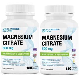 PUREGEN LABS MAGNESIUM CITRATE 500 MG/ 180 VEGETARIAN CAPSULES