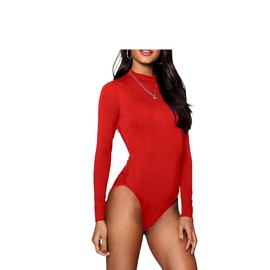 BODYWEAR LTD Ladies Turtle Neck Bodysuit Ladies Long Sleeve Stretch Leotard Top Sizes (Red, 8-10)