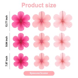 SINGOMON 9PCS Pink Paper Flower Decorations Pink Flower Wall Backdrop Pink Paper Fans Pastel Pink Flower Wall Decorations Paper Floral Backdrop for Wedding Decorations Pink Birthday Decorations Bridal Shower Decorations Baby Shower Decorations