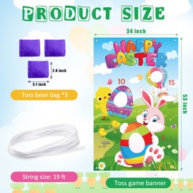 Tatuo Easter Toss Game with 3 Bean Bags Funny Easter Bunny and Easter Egg Banner 34 x 53 Inches Spring Easter Bean Bag Game Sets for Indoor Outdoor Family School Party Games Supplies
