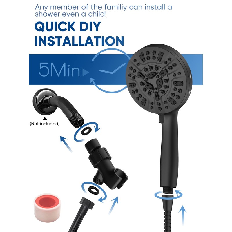 Pavezo 5-Inch High Pressure Handheld Shower Head with 10-Mode Powerhead,