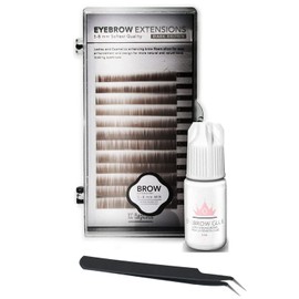 KC Republic Eyebrow Extension Kit 1 x Tray Dark Brown Eyebrow, Black Tweezer with Glue Clear