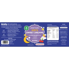 Suplemento Infantil para Dormir – Heally, SIN Melatonina, Kid’s Sweet Dreams, Sabor Cereza, L-Teanina / Magnesio / Toronjil / Manzanilla, 100% Natural y Veganas, Sin Glúten