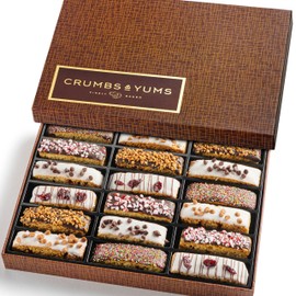 Fathers Day Cookies Gift Basket - 18 Gourmet Chocolate Covered Biscotti with Assorted Toppings - Assorted Food Gift Box Fathers Day, Mothers Day, Family, Sympathy, Men & Women.