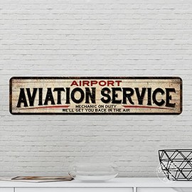 Chico Creek Signs Airport Service Metal Sign Mechanic Aviation Airplane Pilot Born to Fly Office Décor Kids Room Boys Room Garage Gift 6x24 106242001013