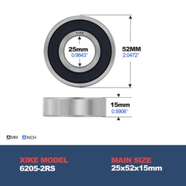 XiKe 4pcs 6205-2RS Ball Bearings 25mm x 52mm x 15mm Deep Groove Ball Bearing with Seals Suitable for DIY Lathe, 3D Printers, Motors, Generators and Garden Tools etc.
