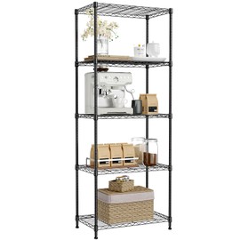 IZEUK 5-Tier Black Metal Storage Shelves, Adjustable Wire Shelving Unit for Kitchen, Bathroom, Pantry, Office, Garage, Organizer Wire Rack, 1250 lbs, 13.7" D x 23.6" W x 53.4" H