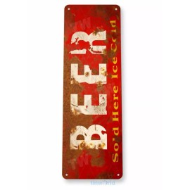 BEER SERVED HERE 11X4 TIN SIGN BREW BAR PUB BREWING COMPANY ICE COLD RUSTIC