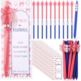 Sinload 30 Sets Baseball or Bow Gender Reveal Party Favors Retractable Pink Blue Ballpoint Pens with Thank You Cards Baseball or Bow Baby Shower Gifts for Guest Gender Reveal Party Supplies