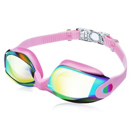 Swimming Goggles, Anti-Fog and UV Protection, Polarised Swimming Goggles, Waterproof Ultraviolet Protective Lenses, Wide and Clear Field of View, Comfortable Adjustable, Unisex for Adults - Pink