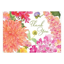 Caspari Summer Blooms Thank You Notes - 16 Note Cards & 16 Envelopes