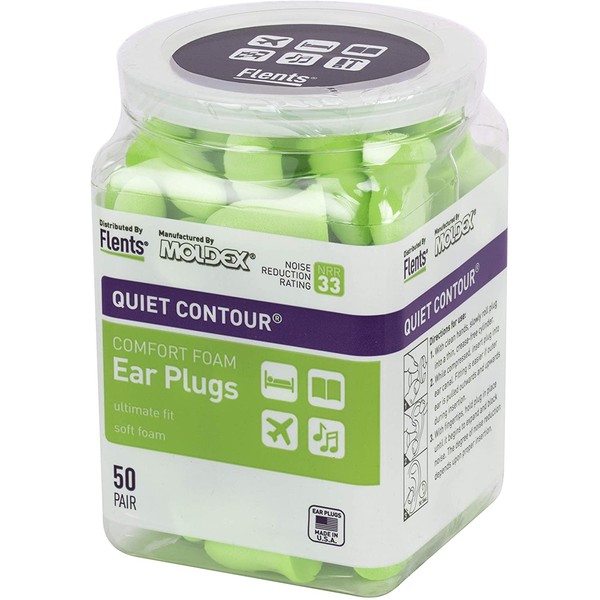 Flents Ear Plugs, 50 Pair, Ear Plugs for Sleeping, Snoring, Loud Noise, Traveling, Concerts, Construction, & Studying, Contour to Ear, NRR 33
