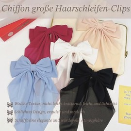 Hair Clips with Large Bow - 2 Pieces Chiffon Hair Accessories for Women and Girls (Blue + White)