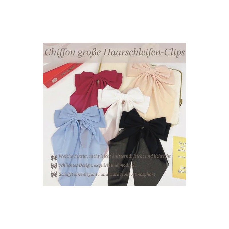 Hair Clips with Large Bow - 2 Pieces Chiffon Hair