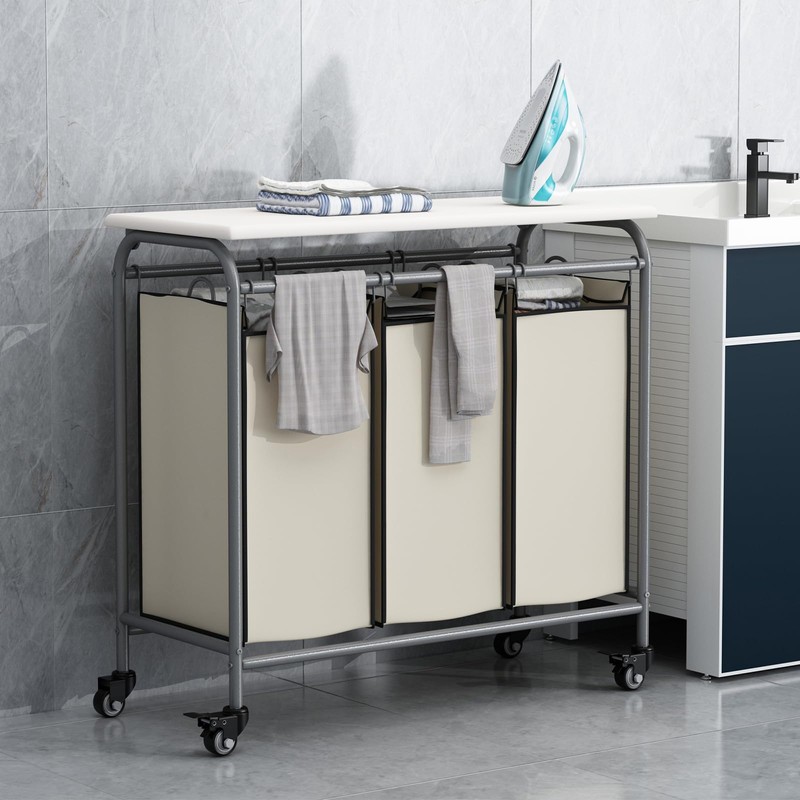 LINZINAR 3 Bag Laundry Basket Sorter Heavy Duty Rolling Lockable