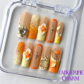 NailPhoria｜SURPRISE DEAL Collections (70 Styles) acrylic press nails:_Tangerine Charm_S