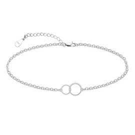 CHIC & ARTSY 925 Sterling Silver Ankle Bracelet Multilayer Anklets for Women Satellite, Star, Cross, Circle, Butterfly, Teardrop, Oval Disk Layered Anklet Beach Jewelry, Large,Small, Sterling Silver,