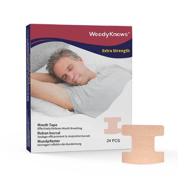 WoodyKnows Mouth Tape, Anti Snoring Mouth Strips for deep Sleep, Develop The Habit of Nasal Breathing, Maintain Natural Face Shape (Extra Strength, Newly Launched, 24 Pieces)