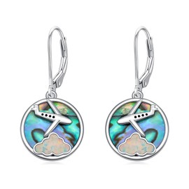 YONFQE Airplane Earrings for Women 925 Sterling Silver Opal Cloud Plane Dangle Earrings Cute World Travel Flight Jewellery Gifts