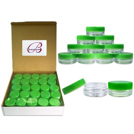 (50 Pieces Jars + Lid) Beauticom 3G/3ML Round Clear Jars with GREEN Screw Cap Lids for Scrubs, Oils, Toner, Salves, Creams, Lotions, Makeup Samples, Lip Balms - BPA Free