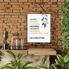 Christian Wall Art I Am A Child of God Wooden Hanging Sign Bible Verse Wall Art for Home Office Decor Modern Christian Word Art Bedroom Wall Decor Sign Baptism Gifts Room Decorations 10x8 Inches