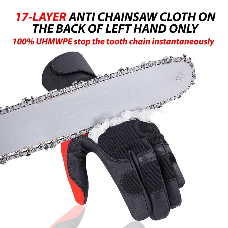 SAFTA Chainsaw Gloves, Cut Resistant Gloves with 17-Layer Protection on