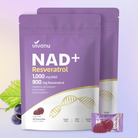 NAD Supplement, NAD+ Resveratrol Gummies 60 Count, Ultra Pure Organic - Enhanced Absorption - with 1000mg NAD and 900mg Resveratrol | Antioxidant Support & Cellular Energy (60 Gummies /1 Bags)