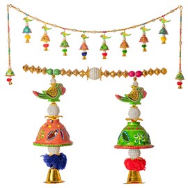 Set of Parrot and Bell Toran with 2 Door hangings for Home Festival Diwali Wedding Decoration Door Hanging Bandanwaar