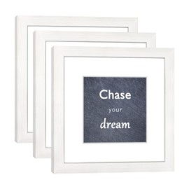 DEKWINN 8x8 Picture Frame Set of 3 with Real Glass for Pictures 5x5 with Mat or 8x8 Without Mat,Wall Gallery or Tabletop display Photo Frames in White