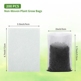 GREANER 200PCS Biodegradable Nursery Bags, 6.3"x7.8" Thickened Non-Woven Fabric Plant Seeding Grow Bags, Planting Seed Starting Pots Pouches for Flower Vegetable, Home or Outdoor Garden Supply