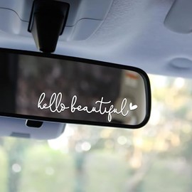 3X Hello Beautiful Rearview Mirror Decal, Cute Car Decals for Women, Car Stickers and Decals, Rear View Mirror Sticker, Rearview Mirror Accessories (Hello Beautiful White)