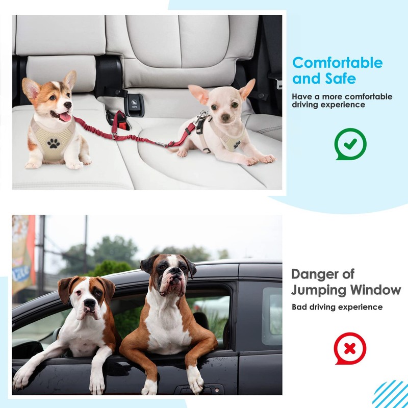 SlowTon Dog Seat Belt, Double Dog Seatbelt Adjustable Vehicle Safety