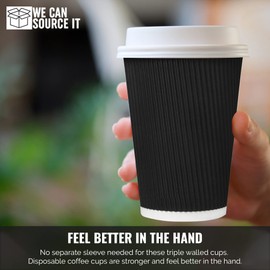 We Can Source It Ltd – 12oz Disposable Kraft Ripple Paper Cups with Black Lids – Insulated Black Paper Cups with 3 Ply Construction – for Tea, Coffee, Hot Drinks– 500Pc
