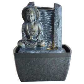 Zen'Light - Zimmerbrunnen Buddha Harmonie - Wasserbrunnen mit geräuschloser Pumpe - LED-Brunnen mit 2 Farben - Abnehmbarer Statue - Geschenkidee für Zen und Fengshui - Höhe: 18 cm