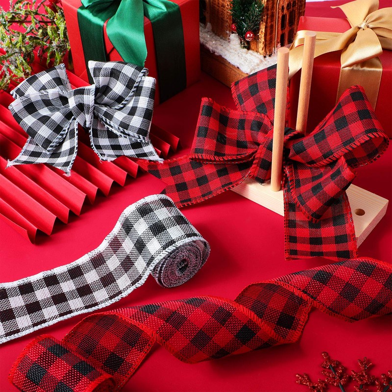 Wooden Ribbon Bow Maker with 3 Rolls Wired Burlap Craft