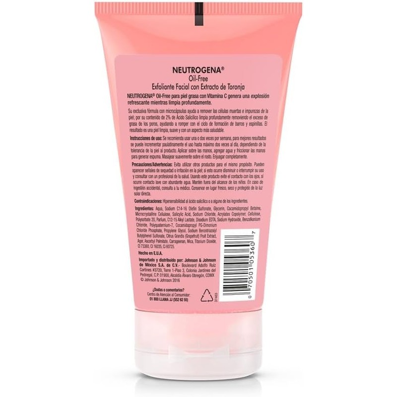 Neutrogena Exfoliante Facial Oil free Toronja Ácido Salicílico 124 ml