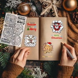 GLOBLELAND 3D Cracks Santa Claus Clear Stamp for Scrapbooking 3D Christmas Snowman Silicone Stamps 3D Reindeer Transparent Stamp for Card Making DIY Embossing Journaling
