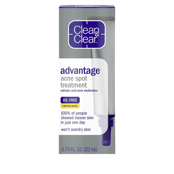 Clean & Clear Advantage Acne Spot Treatment Gel Cream with 2% Salicylic Acid Acne Medication, Witch Hazel & BHA, Oil-Free Gel Pimple Cream for Adults & Teens, Salicylic Acid.75 oz