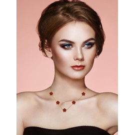 Qinpan 14K Gold Pendant Four Leaf Clover Necklace for Women Lucky Flower Jewelry, 10*10mm, Gold Plated, No Gemstone